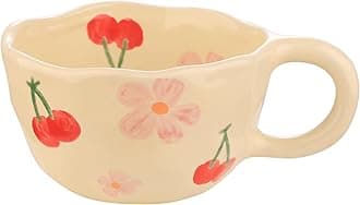 Ceramic Cup, Cute Coffee Mug, Strawberry Mug, Aesthetic Coffee Mug, Retro Flower Mug, Ceramic Tea, 10oz/300ml for Tea Coffee, Milk and Oatmeal