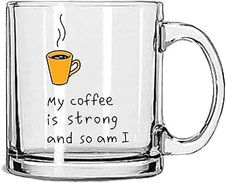 "My Coffee is Strong so am i Unique and Stylish Love Quote Printed Transparent Coffee Mug Tea Cup | Unique and Stylish | Gift for Anyone On Any Occasion | Pack of 1, 330ml