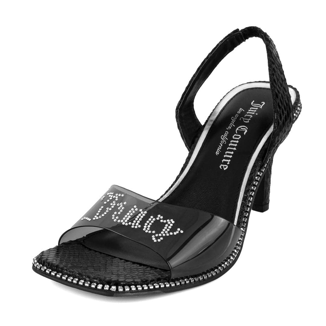 Juicy Couture Women's High Heels - Slingback Dress Sandals Featuring Lucite Strap and Dazzling Rhinestone Logo Embellishments