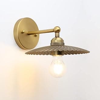 Vintage Metal Wall Sconce Lighting, Industrial Wall Light Fixture Brass Finished Rippled Shape Shade Design, 1-Light Wall Mounted Lamp for Bedroom, Living Room, Corridor, Office