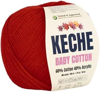 Cotton Yarn, 60% Cotton 40% Acrylic Yarn, Soft Cotton Yarn for Crochet and Knitting, Amigurumi Yarn 1 Skein/Ball 1.76 Oz (50g) / 180 Yrds (165m) - Red