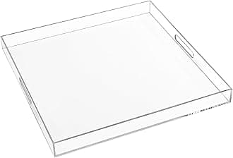 24×24 Inches Clear Acrylic Serving Tray with Handles Extra Large Ottoman Tray Decorative Trays Spill-Proof Coffee Table Space Saver Oversize Counter top Organizer Platter with Safe Edge