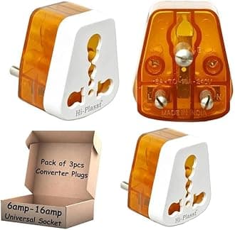 Hi-PlasstT 16amps Converter Plug (Pack of 3) 6ampere to 16ampere 3-Pin International 16 amp Socket for Big Size 16 A Plug Top (Use 16amp Devices in 6amp Socket) for Geysers, Refrigrator Microwave,