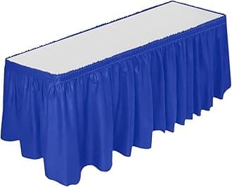 DecorRack Table Skirt, 29 in x 14 ft -BPA Free- Plastic Tableskirt, Disposable, Reusable, Rectangular Tablecloth Skirt, Royal Blue (1 Pack)