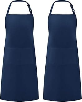 2 Pack Adjustable Bib Apron Waterdrop Resistant with 2 Pockets Cooking Kitchen Aprons for Women Men Chef
