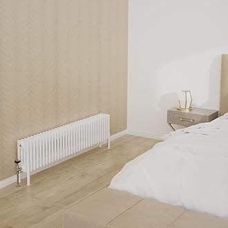 Warmehaus Traditional Cast Iron Style White 4 Column Horizontal Radiator 300x1460mm Central Heating Space Saving Radiators