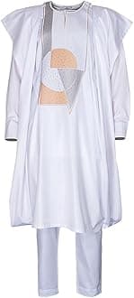 African Man Clothing Agbada Attire Embroidery Boubou Caftan 3 Pieces Outfit for Man Long Sleeves