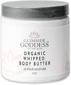 GLIMMER GODDESS Organic Whipped Body Butter- Orange Creamsicle, Vegan, 24 Hr Hydration, Less Stretch Marks, All Skin Types, Child-Safe, Organic, 8 oz