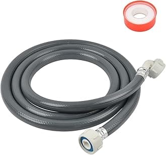 2m Washing Machine Inlet Hose, 3/4'' Straight - 3/4'' Angled Water Fill Inlet Pipe Feed Hose, Universal Cold Water Fill Hose with 20m Sealing Tape, Washing Machine Water Supply Pipe
