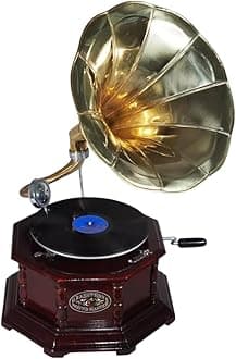 Vintage Antique Gramophone, Fully Functional Working Phonograph, Win-up Record Player.