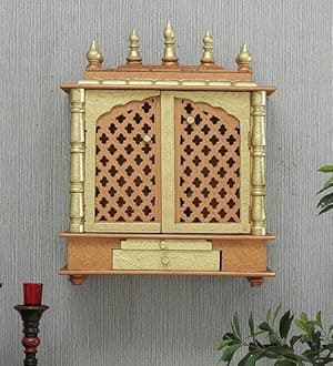 Wooden Temple/Home mandir/god Stand/Pooja Stand/mandap/mandapam/Pooja mandir with Doors (Large 24x12x30 WxDxH INCH, Copper)