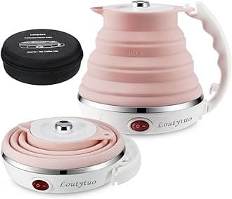 Ultrathin Upgraded Food Grade Silicone Travel Foldable Electric Kettle Boil Dry Protection Portable with Dual Voltage and Separable Power Cord,555ML 110-220V US Plug