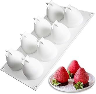 OCPO Kitchen Strawberry Silicone Mold for Baking Mousse Cake 3D Silicone Baking Molds for Cakes, French Dessert, Pastry, Chocolate, Ice Cream Mould, Cake Decoration Mold 3D Strawberry Shape (8-cavity)