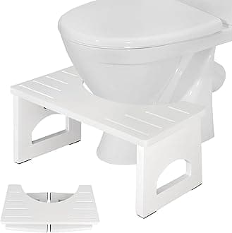 Foldable Toilet Stool, 7.5 Inches Poop Stool for Bathroom, Bamboo Toilet Stool Squat Adult, Collapsible Squatting Bathroom Potty Stool with Non-Slip Strip, Improve Bathroom Posture and Comfort, White