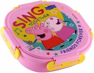 SKI Homeware Baker Insulated 3 Grid bento Lunch Box with Stainless Steel Inner and a Steel Spoon- Peppa Pig