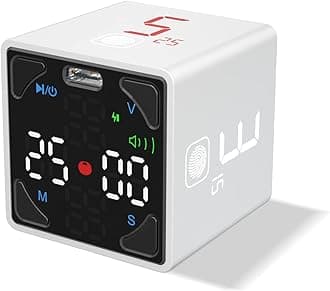 Cube Pomodoro Timer, Productivity Timer, Pause & Resume, Mute, Vibration & Adjustable Sound Alert, for Task, Work, ADHD, ADD, Meeting, 1/3/5/10/15/25/45/60min & Custom Countdown - White