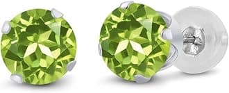 Gem Stone KingGem Stone King 14K Gold Gemstone Birthstone Solitaire Stud Earrings | Round 6MM | Gold Earrings For Women Men