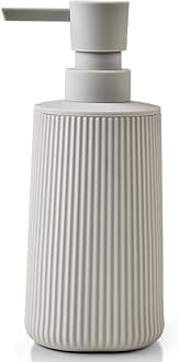 Small Soap Dispenser for Bathroom and Kitchen, Modern Farmhouse Striped Style Plastic Hand Soap Dish Soap Dispenser with Pump Matte Beige