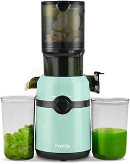 Fretta Cold Press Juicer Machines, Slow Masticating Juicer with 108mm &1.0L Hopper for Whole Fruits and Vegetables,200W Self Feeding High Yield Juice Extractor,PCTG BPA-Free,（ Blue)