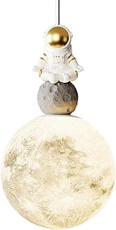 PZAOJAU Moon Pendant Light 3D Printed Planet Astronaut Ceiling Hanging Lamp Modern LED Pendant Light Kids Room Milk White Sphere Nursery Chandelier For Boys Bedroom Girls Bedside Kindergarten