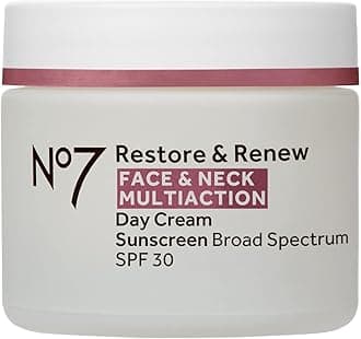 No7 Restore & Renew Multi Action Face & Neck Cream - Anti Aging Face Moisturizer with SPF 30 - Helps to Firm & Hydrate Crepey Skin - Formulated with Hyaluronic Acid, Peptides & Ceramides (1.69 Oz)