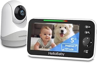 HelloBaby Monitor with Camera and Audio, 5' Screen with 16-Hour Video Streaming, Remote Pan-Tilt-Zoom Camera, Two-Way Talk, VOX Mode, Auto-Night Vision, Range up to 960ft and No WiFi