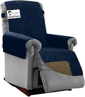 Sofa Shield Recliner Slip Cover with Patented Strap, Cushion Protector, Reversible Stain and Dog Tear Resistant Slipcover, Quilted Microfiber 25in Seat, Washable Covers for Dogs Pets Kids, Navy Sand