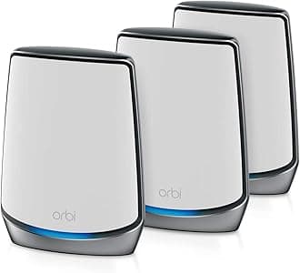 Orbi Whole Home Tri-Band Mesh WiFi 6 System (RBK853) Router with 2 Satellite Extenders, Coverage up to 7,500 sq. ft. and 60+ Devices, 11AX Mesh AX6000 WiFi (Up to 6Gbps)