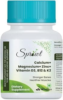 Sprowt Calcium Magnesium Zinc Vitamin D3, B12 & K- Vegetarian Tablets I Supplement for Women and Men, For Bone Health & Joint Support (30 count (Pack of 1))