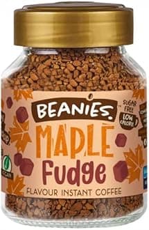 BEANIES Flavoured Instant Coffee Powder - MAPLE FUDGE Hot & Cold Coffee Makes 25 Cups 100% Arabica Light Roasted Coffee Sugar Free 50g. Bottle (Maple Fudge)