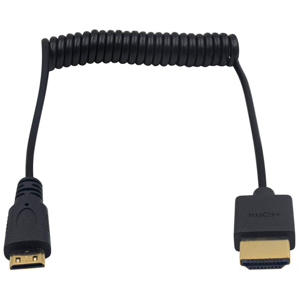 Duttek 4K Mini HDMI to HDMI Coiled Cable 1FT-4FT, Ultra-Thin HDMI to Mini HDMI Cable Support 4K Ultra HD, 1080p, 3D,for Projector, Monitor, Camcorder