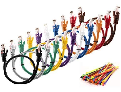 Multi-cable 10 pack multi coloured Cat5e cables - 0.5 meter - UTP - CCA + 100 cable ties