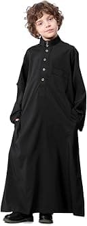 Arabic Thobe For Muslim Boys Robes Long Sleeve Kaftan With Pockets Solid Color Middle East Abayas Dubai Clothing 4-14T