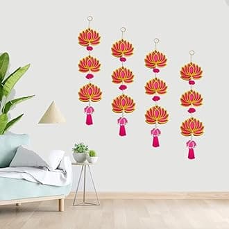 GIFT JAIPUR 3 Tier Set of 4 Strings Pink Lotus Wall Hanging Gift Decorative Showpiece for Diwali Ganesh Chaturthi Pooja Home Door Decor Temple Marriage Wedding Stage Decoration (20 Inch Length)
