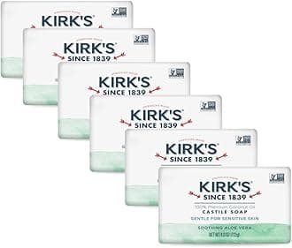 Kirk's Castile Bar Soap for Men, Women & Children - Made with Premium Coconut Oil, Sensitive Skin Formula, Vegan, Non GMO, Aloe Vera, 4 oz. Bars 6 Pack