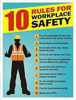 SRG INFOTECH 10 RULES FOR WORKPLACE SAFETY Multicolor Vinyl Waterproof Metallic Matte Finishing Safety Sign Sticker