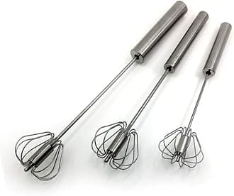 Fnoko Stainless Steel Semi-automatic Egg Whisk - 3PCS Hand Push Rotary Whisk Blender (3 Pack)