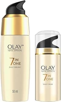 Olay Serum Total Effects 7 in 1, Anti-Ageing Smoothing Serum, 50 ml & Olay Night Cream Total Effects 7 in 1, Anti-Ageing Moisturiser, 20g