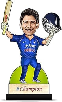 Personalized Caricature Cutout for Indian Cricket Player (Wooden_8 inch x 5 inch_Multicolour) CA0087