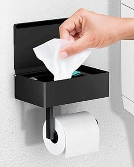 Day Moon™ Black Toilet Paper Holder with Shelf - Wipe Holder for Bathroom, Flushable Wipes Dispenser, Toilet Paper and Wipes Holder