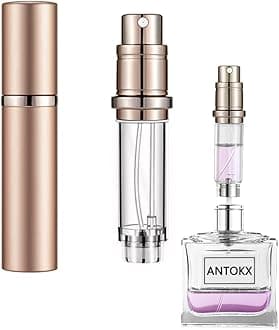 ANTOKXTravel Perfume Refillable Bottle Atomiser - 5ML Perfume Atomiser, Pocket Perfume Dispenser, Scent Pump Case, Leakproof Portable Perfume Sprayer for Women and Men (Rose gold)