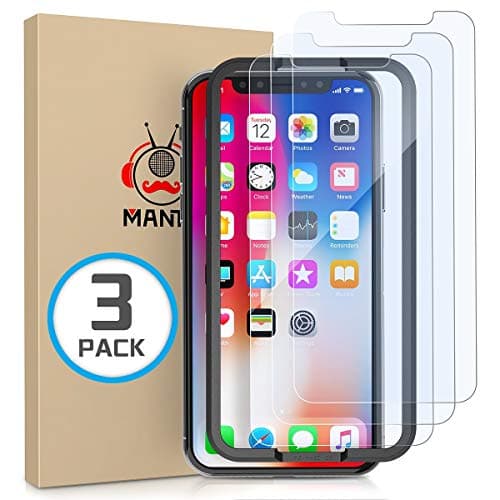 MANTO3 Pack Screen Protector for iPhone 11 Pro, iPhone Xs, iPhone X 5.8 inch Tempered Glass Clear, Shatter-Proof, Bubble Free, 3D-Touch, Case-Friendly, Easy-Install