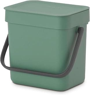 Brabantia Sort & Go Food Waste Bin 3L (Fir Green), Space-Efficient Plastic Recycle Bin with Handle, Removable and Stay-Open Lid, Easy to Clean Kitchen Compost Caddy without Nooks and Rims