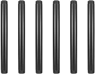 GeilSpace 6 Pack 1/2" × 8" Pre-Cut Black Metal Pipe, Industrial Steel Fits Standard Half Inch Black Threaded Pipes and Fittings - Vintage DIY Industrial Shelving (1/2" × 8")