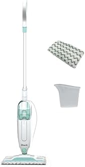 Shark Steam Mop, Lightweight Steam Mop for Hard Floors with 2 Machine Washable Cleaning Pads & Fill Flask, 375ml Capacity, 5.5m Power Cord, 30 Second Heat-Up, White & Green S1000UK