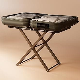 Luxury Expandable Luggage Rack for All Suitcase Sizes, Folding Stand Essential for Hotels, AirBnB, Guest Room; Extends 35” Inches, Holds up to 170 lbs, Durable Steel & Solid Wood, NO Assembly Required