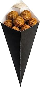Restaurantware Cone Tek 15 Inch French Fry Cones 100 Recyclable Food Cones - Built-In Sauce Cup Grease-Resistant Lining Black Paper Snack Cones For Appetizers And Charcuterie
