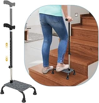 Stair Climbing Cane Half Step Stair Walker Aid Devices Stairway Lift for Elderly Seniors Assist Helper Adjustable 4 Pronged Quad Base Balance Stability Walking Sticks