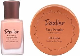 Dazller Face Combi Pack (Pink Dew) : Moisturizing Liquid Makeup (Tinted Finish), 27mL + Face Powder (Soft Finish), 30g, Lightweight, with Added Sunscreen, Skin-Friendly Ingredients, Paraben-Free, 100% Vegan, Perfect Everyday Wear