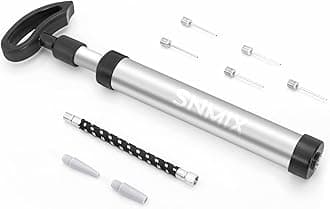 SNMIX Ball Pump with Needle, Nozzle and Extension Hose for Basketball, Football, Rugby Balls - Durable Aluminium-alloy Tube, Ergonomic Design, Fast Air Inflator, Silver